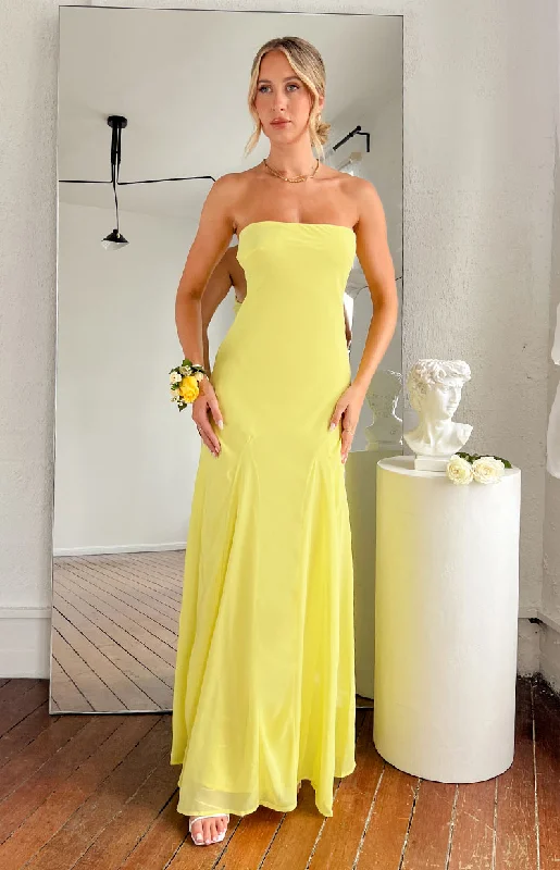 Women's Flared DressesMyka Yellow Strapless Maxi Dress